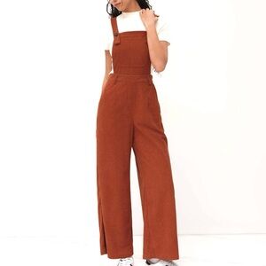 Cider Corduroy Wide Leg Jumpsuit Orange Overalls Fall Fashion, Size Small